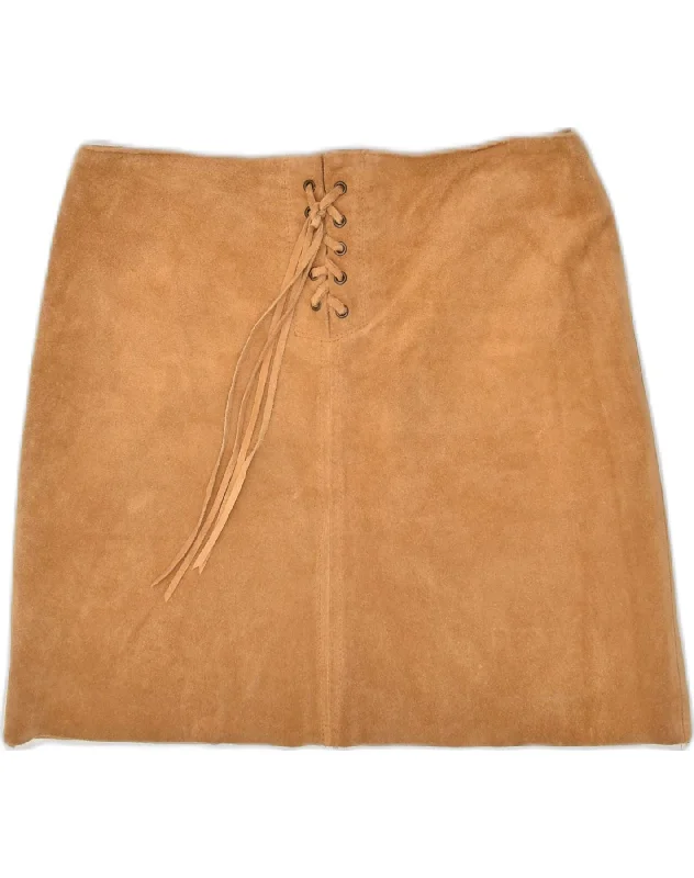 VERA PELLE Womens Leather Skirt UK 14 Medium W30 Brown Suede denim skirt classic