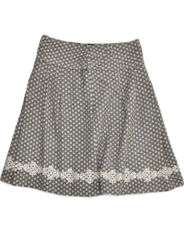 VILA Womens A-Line Skirt UK 14 Medium W32 Grey Floral Cotton leather skirt sleek