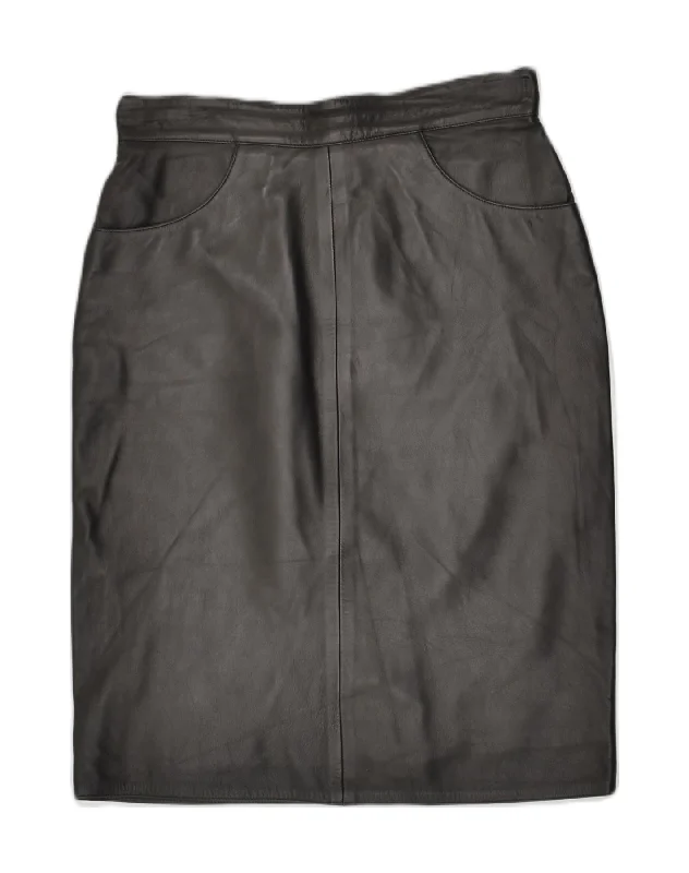 VINTAGE Womens Leather Skirt IT 42 Medium W28  Black wool skirt sturdy