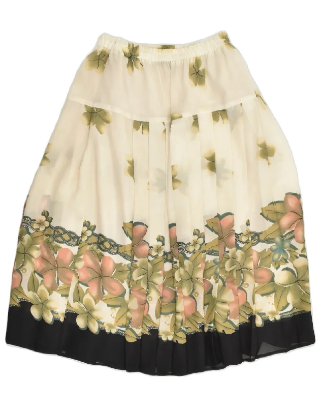 VINTAGE Womens Pleated A-Line Skirt W26 Small  Beige Floral high waist skirt