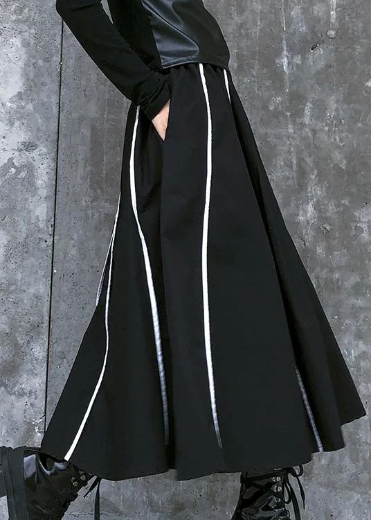 Women's Retro skirt high waist large black striped skirt new modal blend skirt