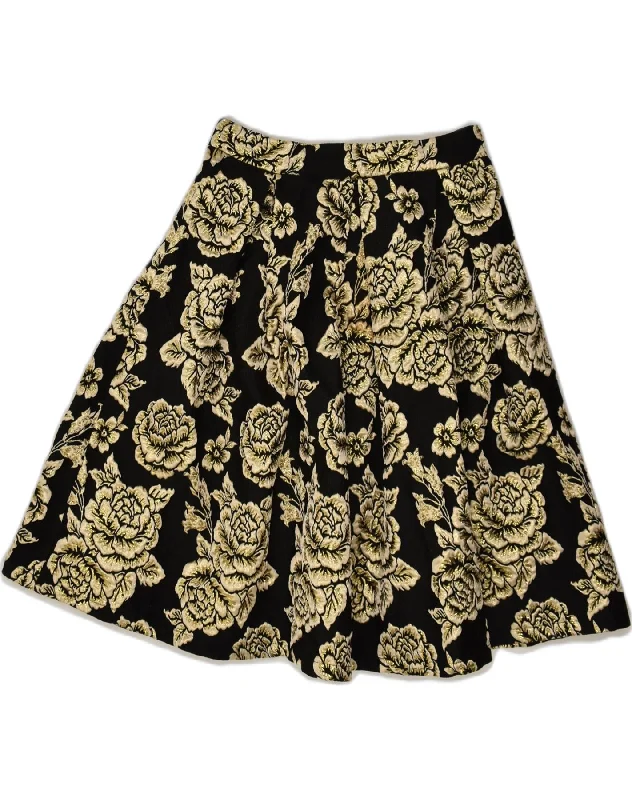 VINTAGE Womens A-Line Skirt W28 Medium  Black Floral Polyester cashmere skirt soft