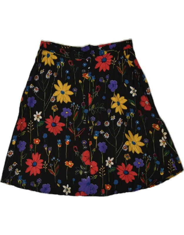 VINTAGE Womens A-Line Skirt W30 Medium  Black Floral denim skirt classic