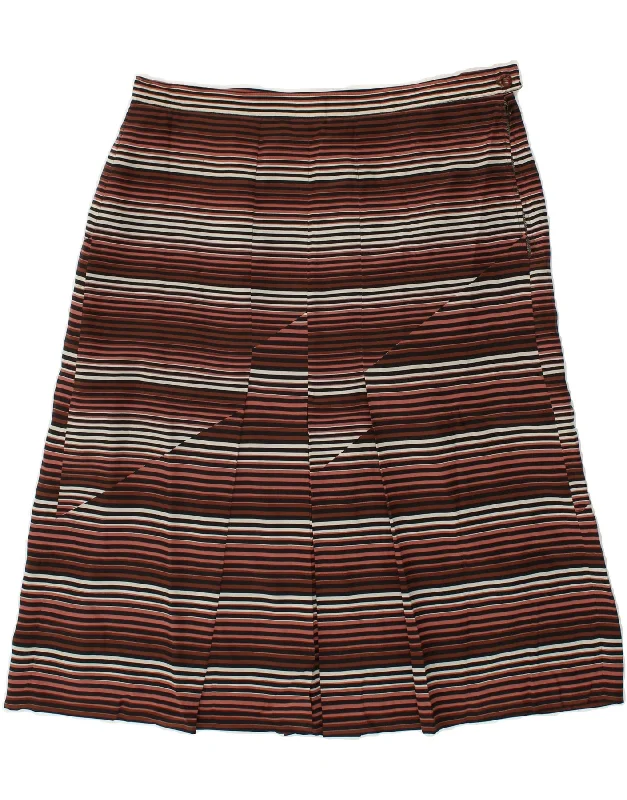 VINTAGE Womens A-Line Skirt W32 Large Brown Striped leather skirt modern
