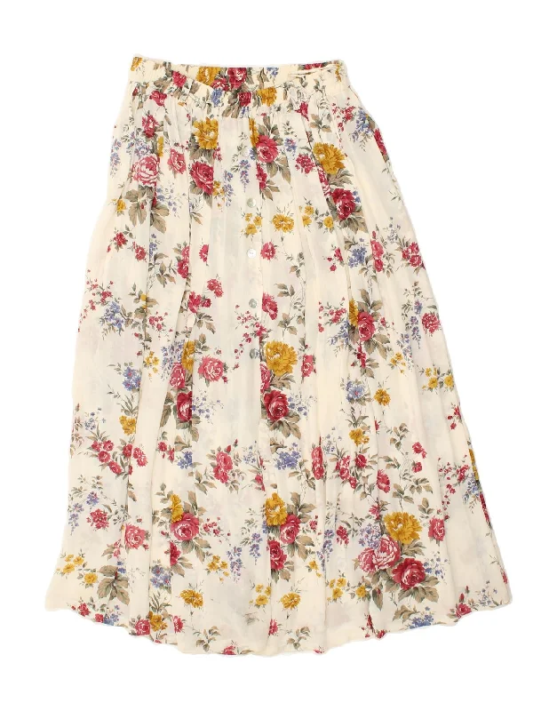 VINTAGE Womens Gypsy Skirt UK 16 Large W40  White Floral denim skirt trendy