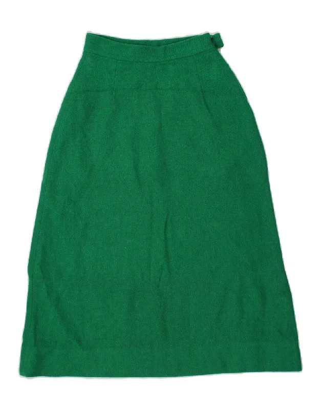 VINTAGE Womens High Waist A-Line Skirt W24 XS Green satin skirt smooth