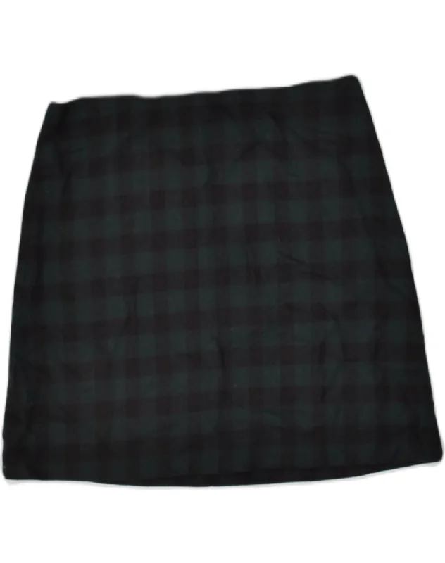 VINTAGE Womens Mini Skirt W34 Large  Green Check Cotton chiffon skirt flowing