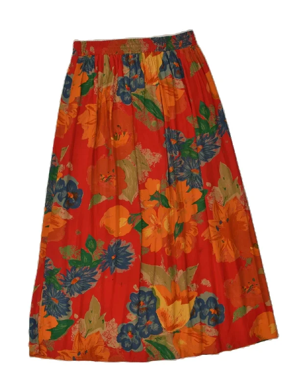 VINTAGE Womens Pleated Skirt W26 Small  Red Floral chiffon skirt floaty