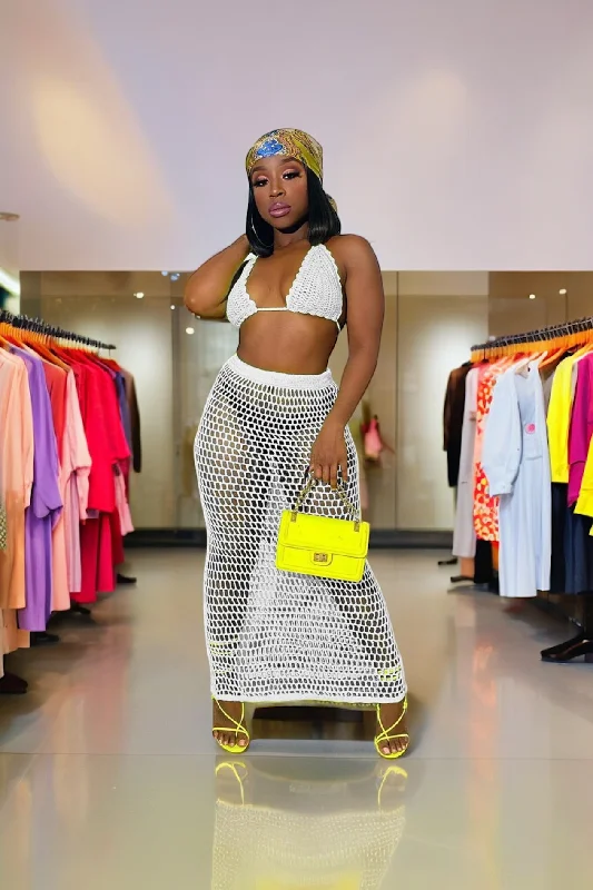#2.  Hollow Out Halter Top Bra And Long Knit Skirt silk skirt elegant