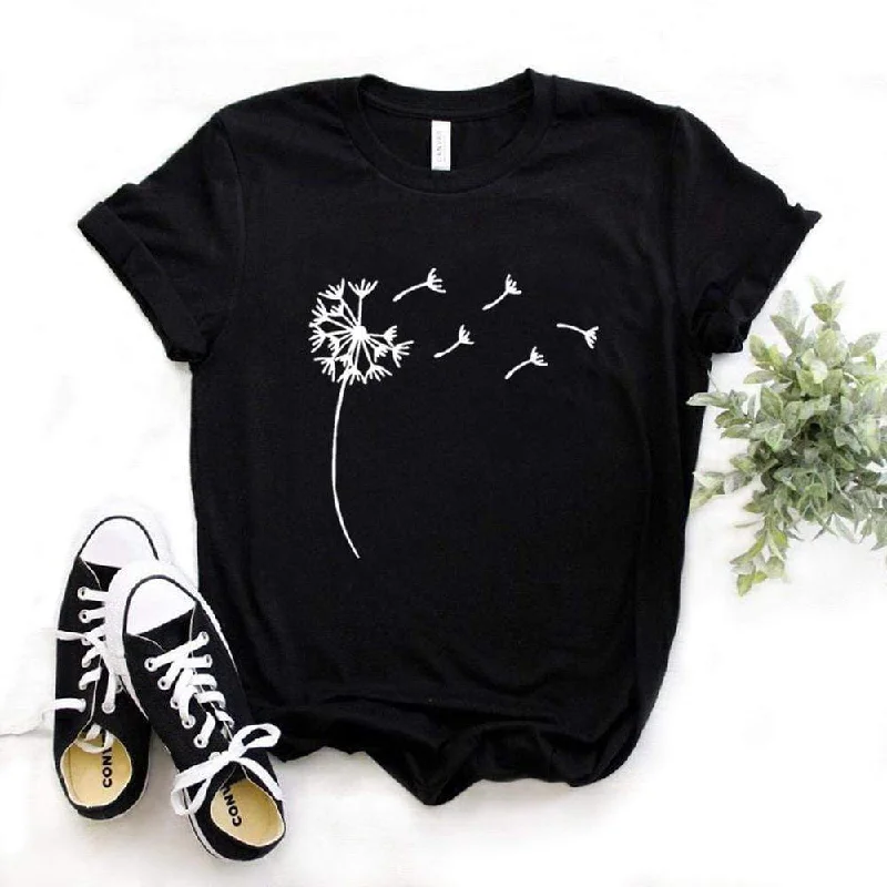 Wildflower Dandelion Print Cotton Casual Funny t shirt Relaxed Fit Short Sleeve Top