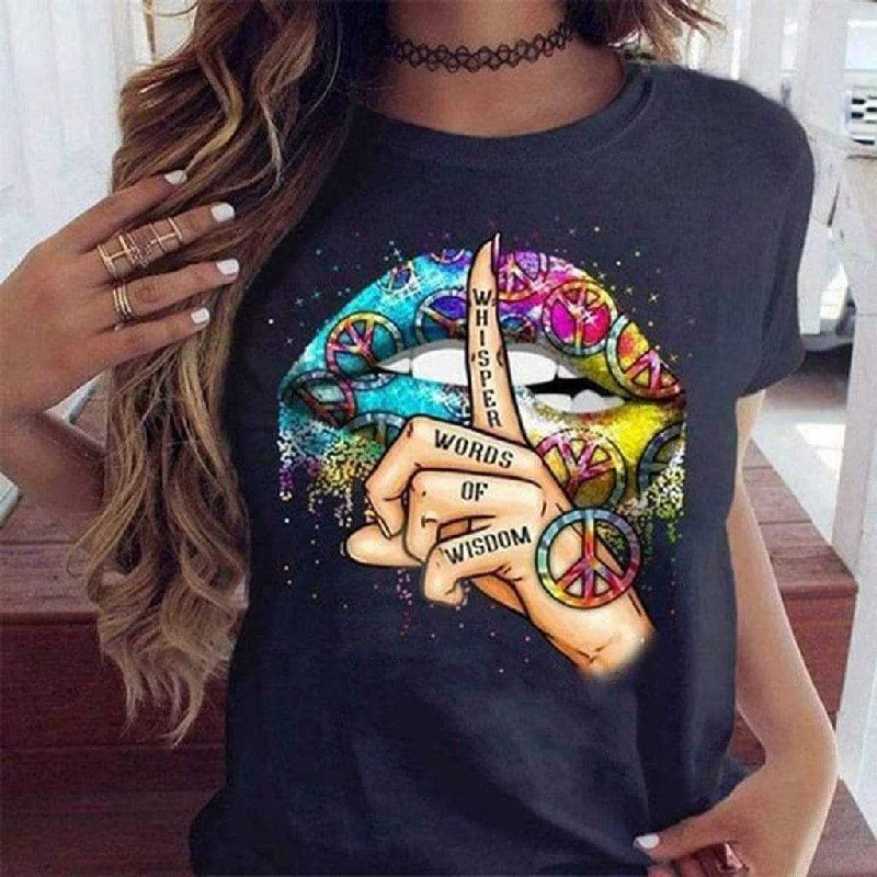 Women Lips Watercolor Graphic T Shirt Sexy Black Tees Kiss Comfortable Stretch Short Shirt Women Lips Watercolor Graphic T Shirt Sexy Black Tees Kiss Comfortable Stretch Short Shirt