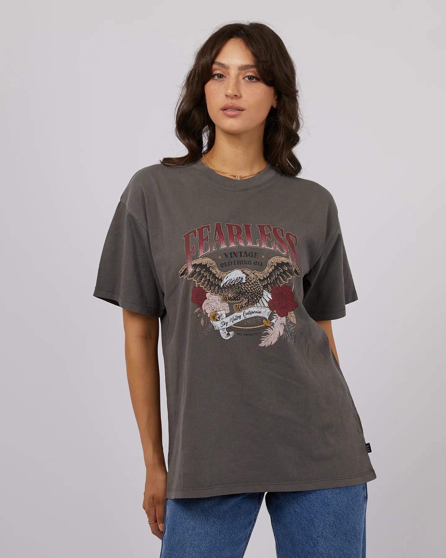 ALL ABOUT EVE FEARLESS OVERSIZED TEE CHARCOAL Wool Fabric Cashmere Fabric Tweed Fabric