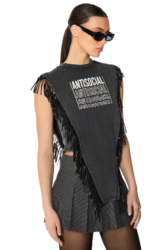 ANTISOCIAL FRINGE DETAIL TSHIRT Cozy Striped Short Sleeve