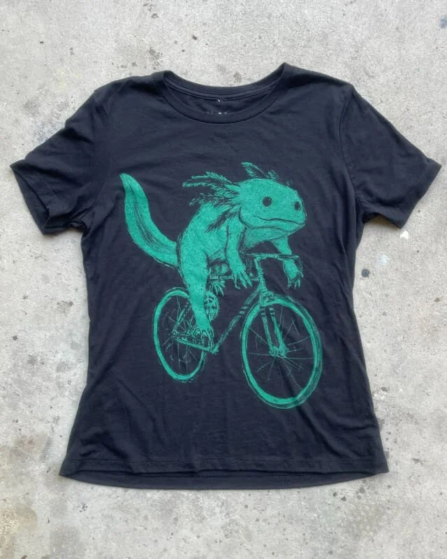 Axolotl on A Bicycle Teal Ink Women's Shirt Comfortable Peplum Short Shirt