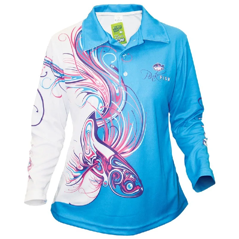 Bigfish Pinkfish Blue Ladies Adult Fishing Shirts Stylish Round Neck Shirt