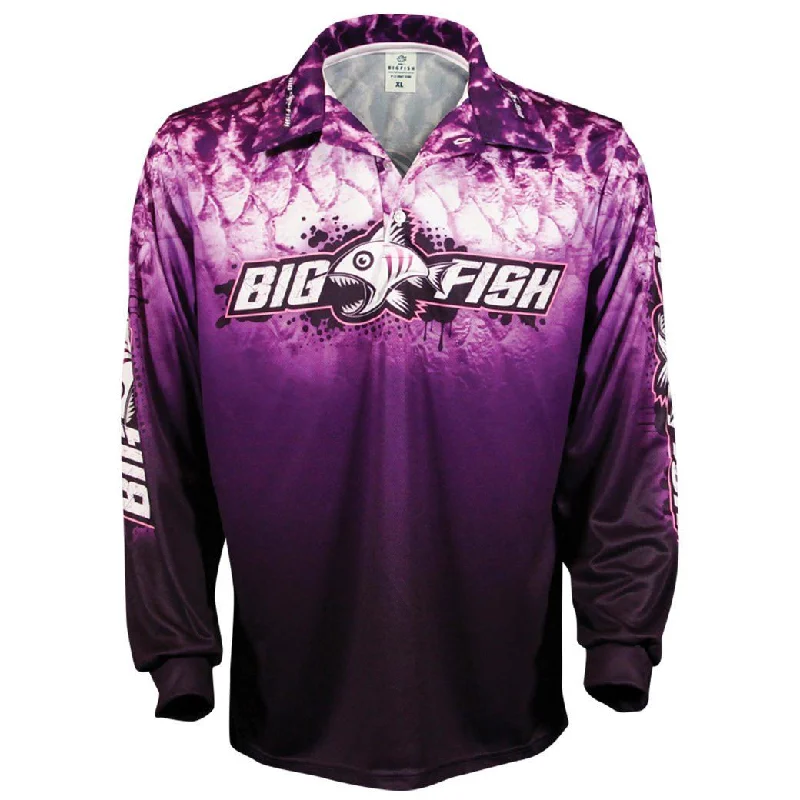 Bigfish Purple Scales Adult Fishing Shirts Fashionable Pleated Short Shirt
