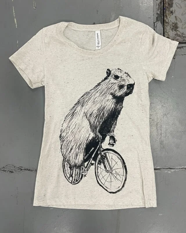 Capybara on A Bicycle Women's Shirt Fashionable Button-Front Short Sleeve