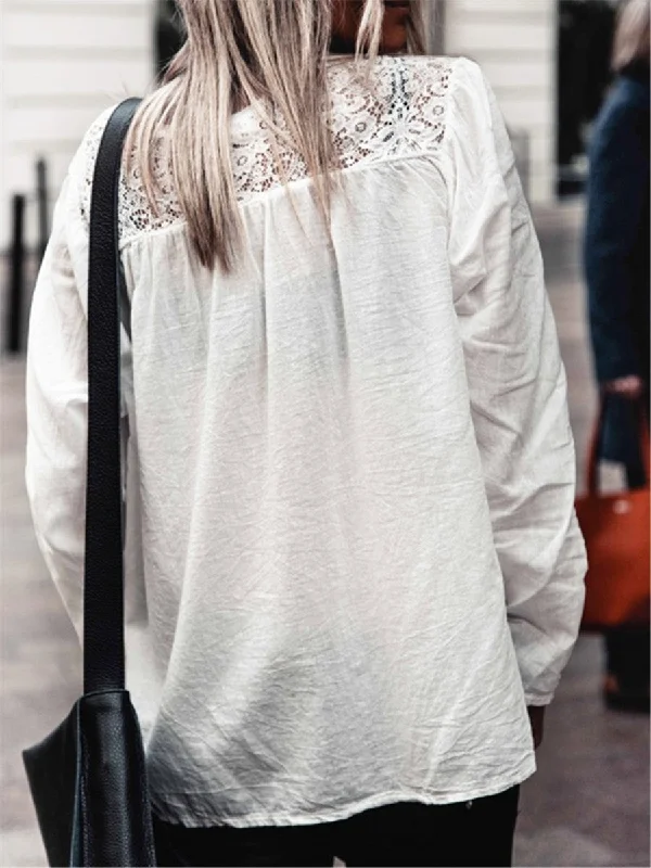 Casual Solid Color V Neck Lace Loose T Shirts Fashionable Draped Short Sleeve
