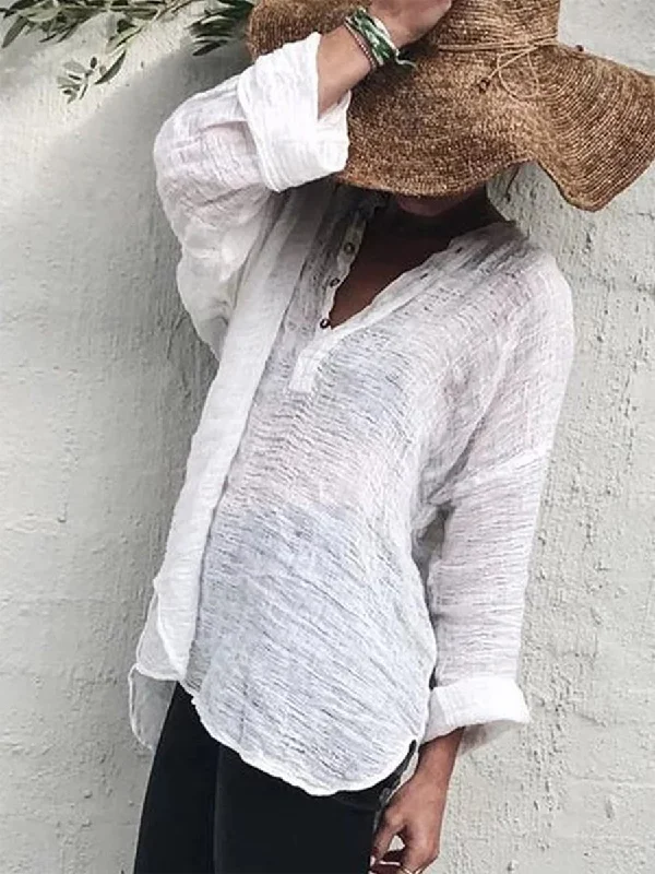 Casual Solid Shirts & Tops Elegant High-Low Short Shirt