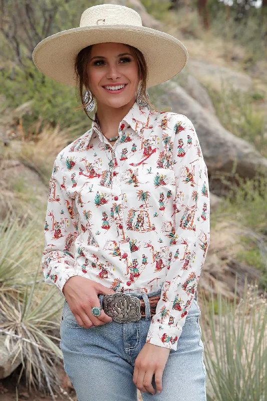 Cinch Women's Long Sleeve Printed Western Snap Shirt Casual Button-Down Short Shirt
