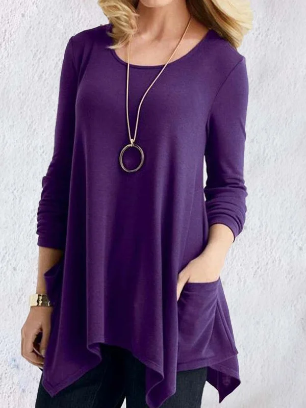 Cotton Vintage Plain Crew Neck Shirts & Tops Comfortable Short Sleeve Blouse