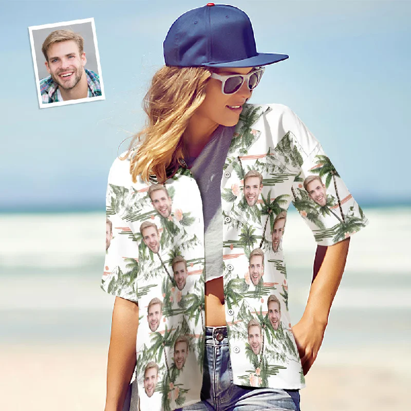 Custom Face Shirt Personalised Photo Women's Hawaiian Shirt Gift - Coconut Tree Comfortable Peplum Short Shirt Custom Face Shirt Personalised Photo Women's Hawaiian Shirt Gift - Coconut Tree Comfortable Peplum Short Shirt