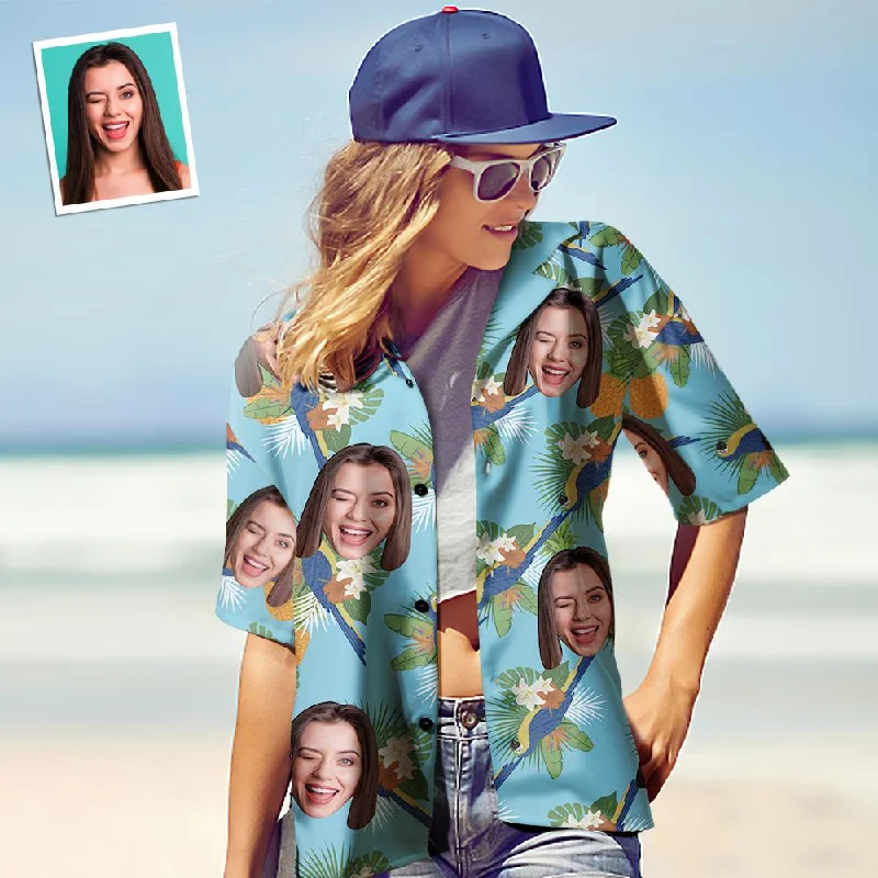 Custom Face Hawaiian Shirt Tops for Women's Gift for Her - Toucan Party Comfortable Ribbed Short Sleeve Custom Face Hawaiian Shirt Tops for Women's Gift for Her - Toucan Party Comfortable Ribbed Short Sleeve