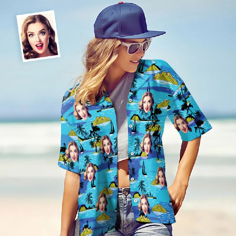 Hawaiian Shirt Gifts for Wife Personalised Face Shirts Print Large Leaves Beach Wearing Fashionable Draped Short Sleeve Hawaiian Shirt Gifts for Wife Personalised Face Shirts Print Large Leaves Beach Wearing Fashionable Draped Short Sleeve