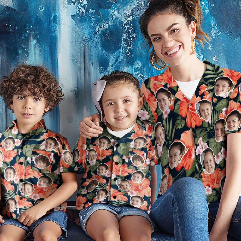 Mother's Day Gift Custom Face Shirt Women's and Kids Hawaiian Shirts Aloha Flowers Cozy Knit Short Sleeve Top Mother's Day Gift Custom Face Shirt Women's and Kids Hawaiian Shirts Aloha Flowers Cozy Knit Short Sleeve Top