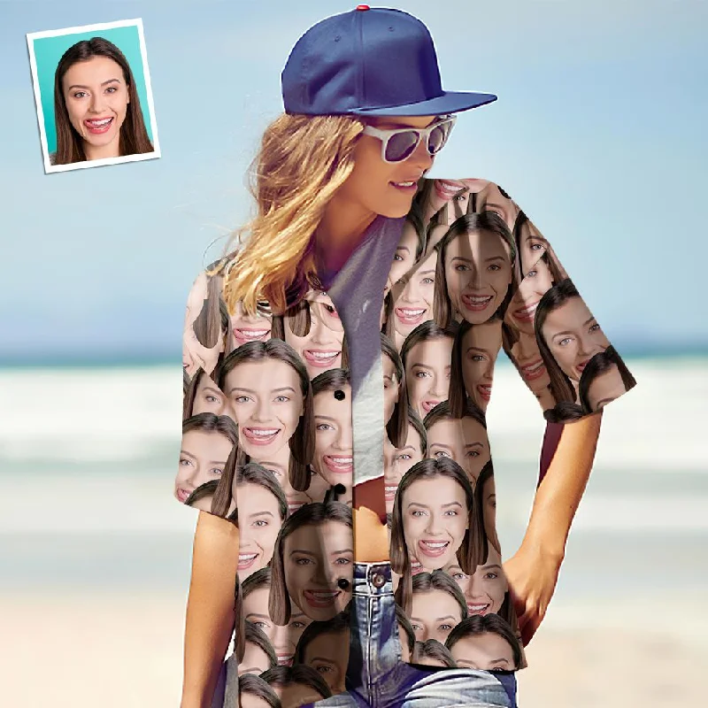 Custom Face Shirt Women's Hawaiian Shirt Face Mash Trendy Summer Short Sleeve