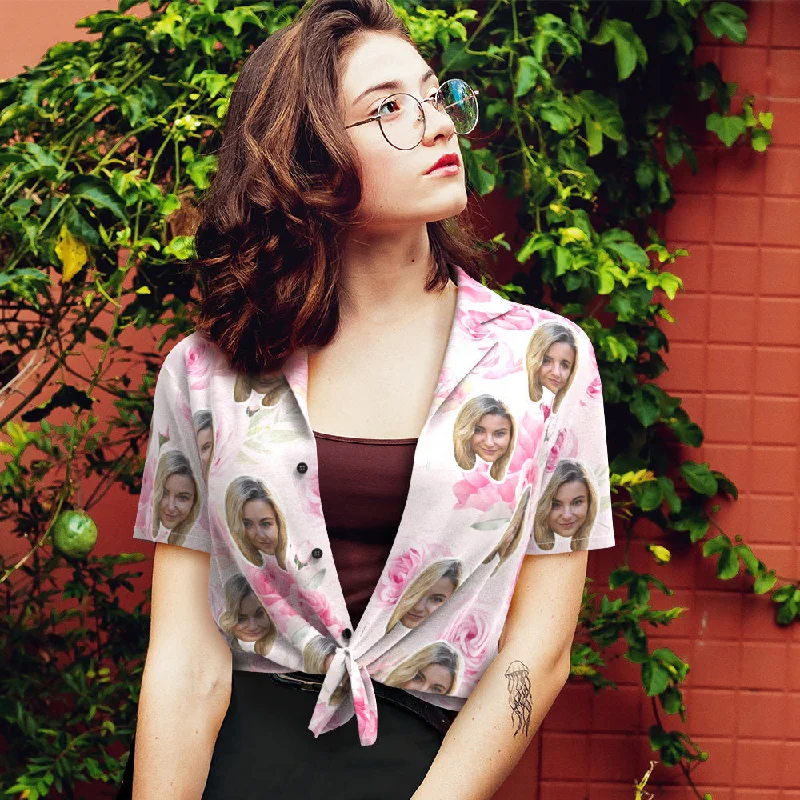 Custom Face Shirt Women's Hawaiian Shirt Short Sleeve Shirt - Fashion Apparel Pink Flowers Cozy Summer Short Shirt Custom Face Shirt Women's Hawaiian Shirt Short Sleeve Shirt - Fashion Apparel Pink Flowers Cozy Summer Short Shirt