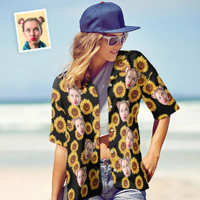 Custom Face Sunflower Women's Hawaiian Shirt Stylish Printed Short Shirt