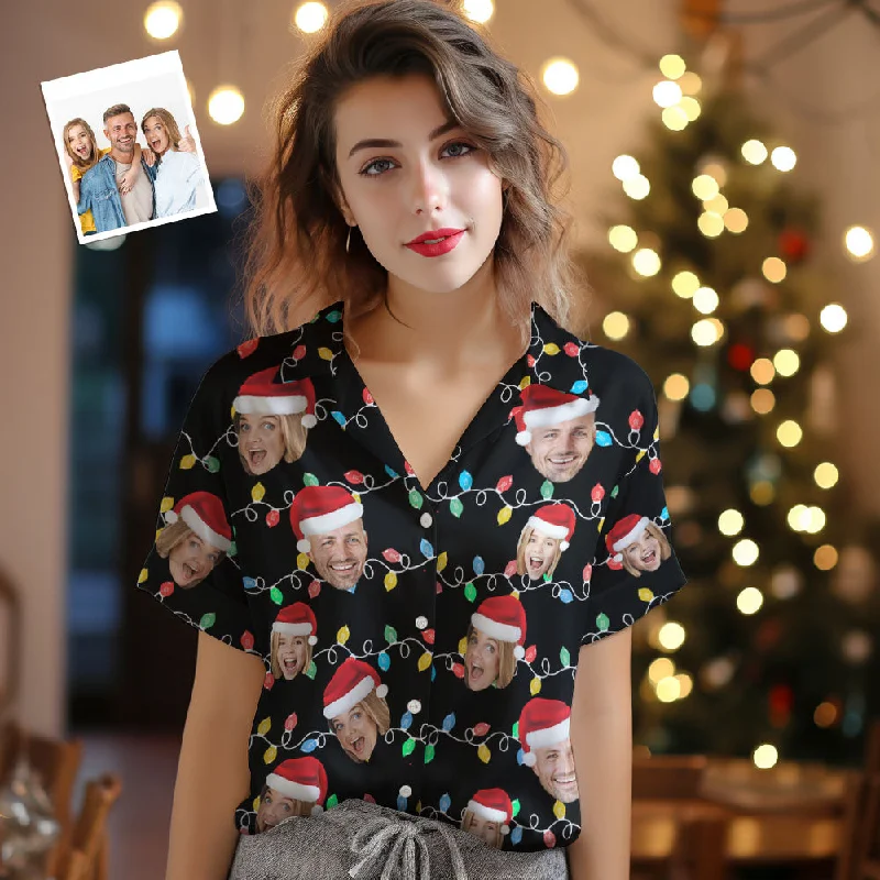 Custom Face Women's Hawaiian Shirts Personalised Photo Christmas Family Xmas Leds Aloha Shirts Modern Casual Short Sleeve Custom Face Women's Hawaiian Shirts Personalised Photo Christmas Family Xmas Leds Aloha Shirts Modern Casual Short Sleeve