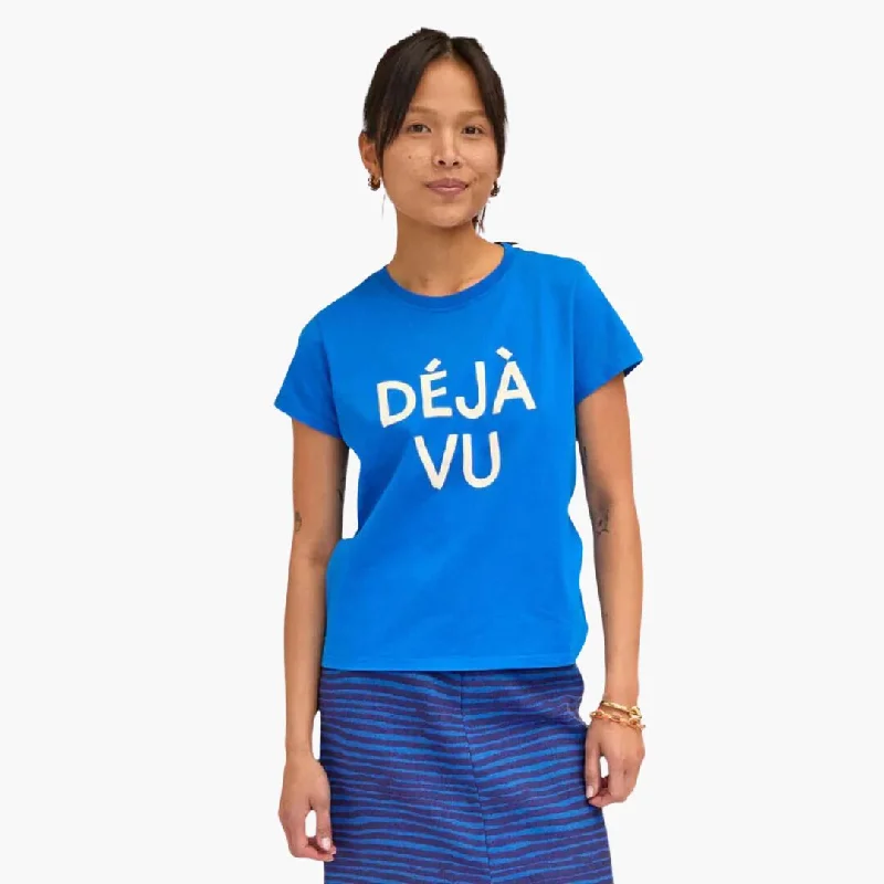 "Déjà Vu" Classic Tee (Cobalt + Cream) Graphic Embroidered Appliqued
