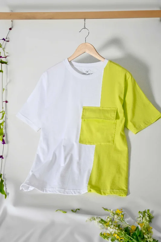 East West Women's Contrast Panel Short Sleeve Tee Shirt Casual Slouchy Short Sleeve