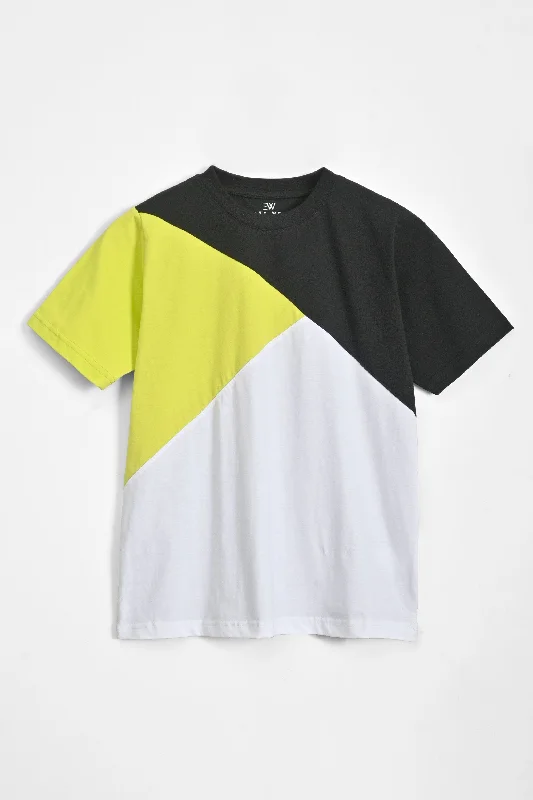 East West Women's Contrast Panel Short Sleeve Tee Shirt Fashionable Rounded Short Shirt
