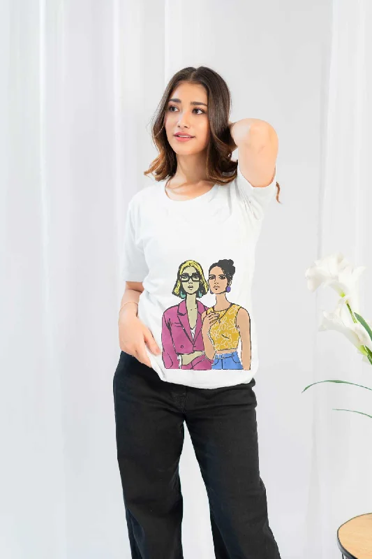 East West Women's Model Girls Printed Short Sleeve Tee Shirt Comfortable Short Sleeve Tee East West Women's Model Girls Printed Short Sleeve Tee Shirt Comfortable Short Sleeve Tee