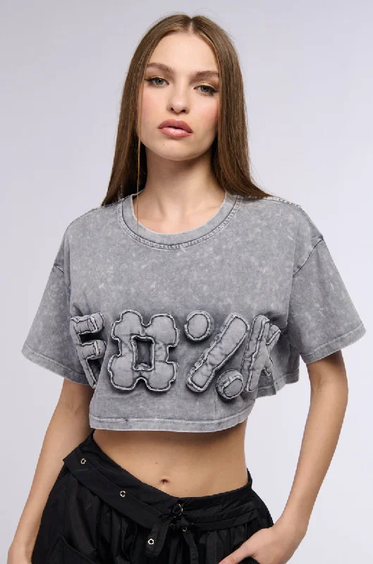 F WORD CROPPED MINERAL WASH T SHIRT Comfortable Summer Short Shirt