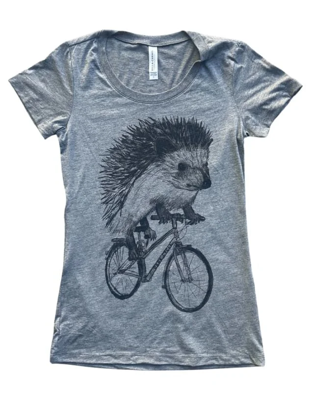 Hedgehog on A Bicycle Women's Shirt Classic Short Sleeve Tunic