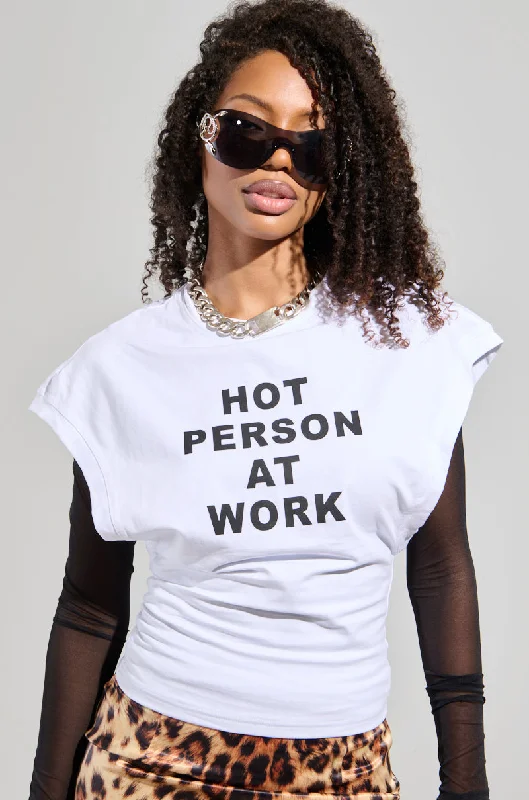 HOT PERSON AT WORK LONG SLEEVE GRAPHIC SHIRT Relaxed Cotton Short Shirt
