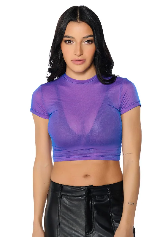 IT GIRL DOUBLE MESH CROPPED TSHIRT Chic Button-Up Short Shirt