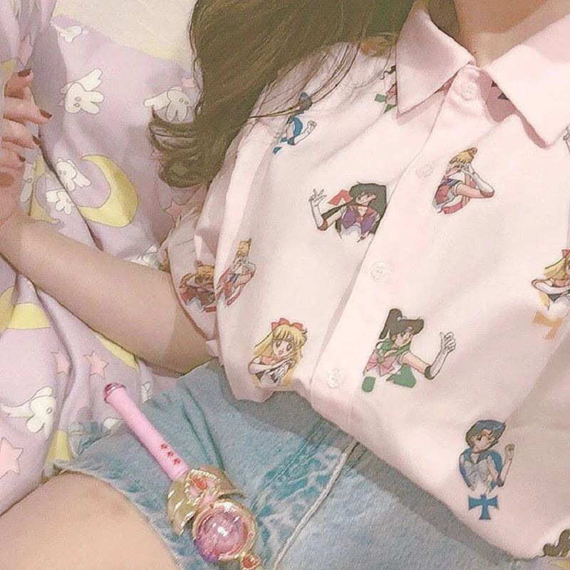 JAPANESE CARTOON 'SAILOR MOON 'PRINT SHIRT BY22979 Comfortable Summer Short Shirt
