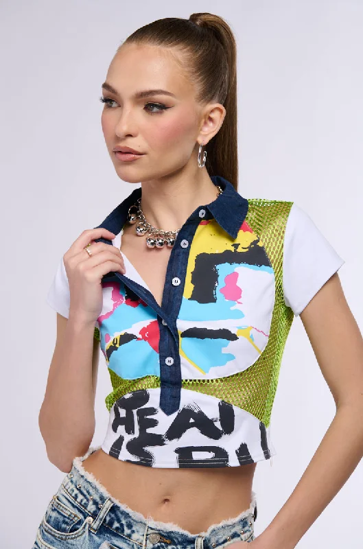 LAINE PRINTED COLLARED T SHIRT Classic Basic Short Shirt