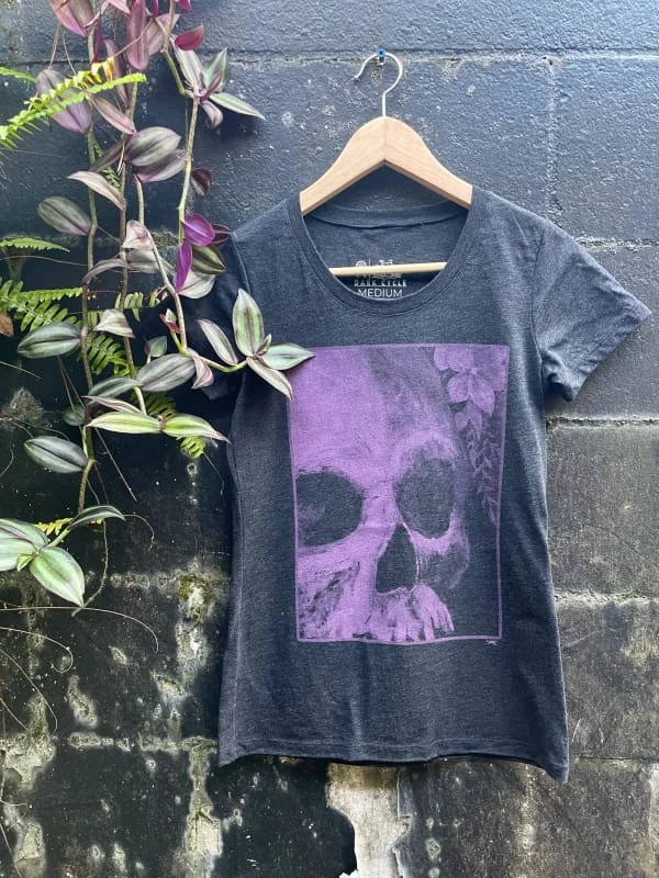 Life and Death I - Women's Grows Skull and Floral Shirt Comfortable Fit Short Shirt