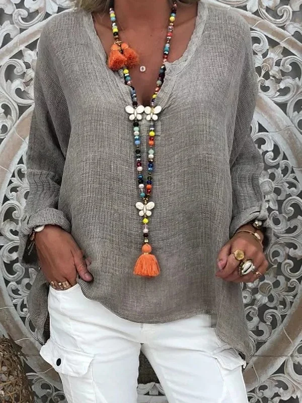 Loose Casual Solid Long Sleeved Shirt Elegant Draped Short Shirt