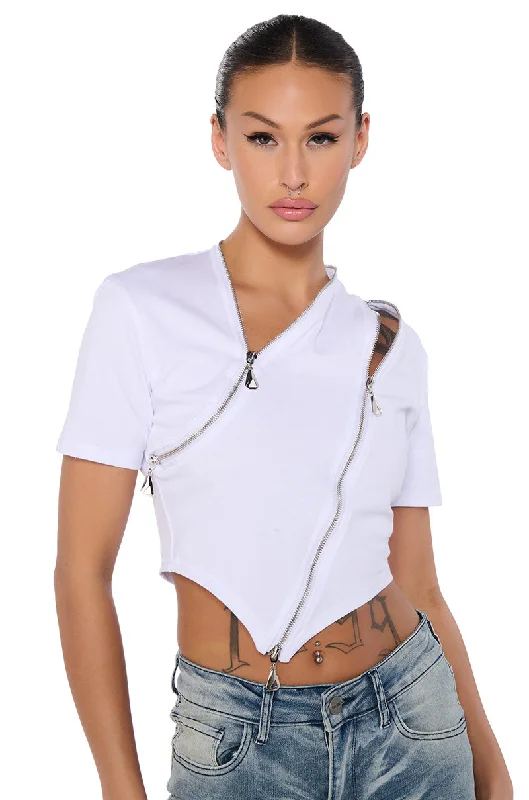 NO BASIC ZONE ZIP UP DETAIL TSHIRT Trendy Tie-Front Short Shirt