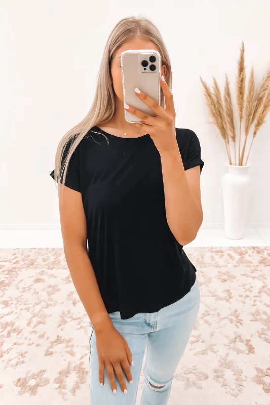 On A Roll Tee Black Zippered Front Buttoned Front Snap Front
