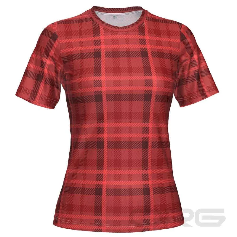 Women's Plaid Tartan Short Sleeve Running Shirt Relaxed Fit Short Blouse