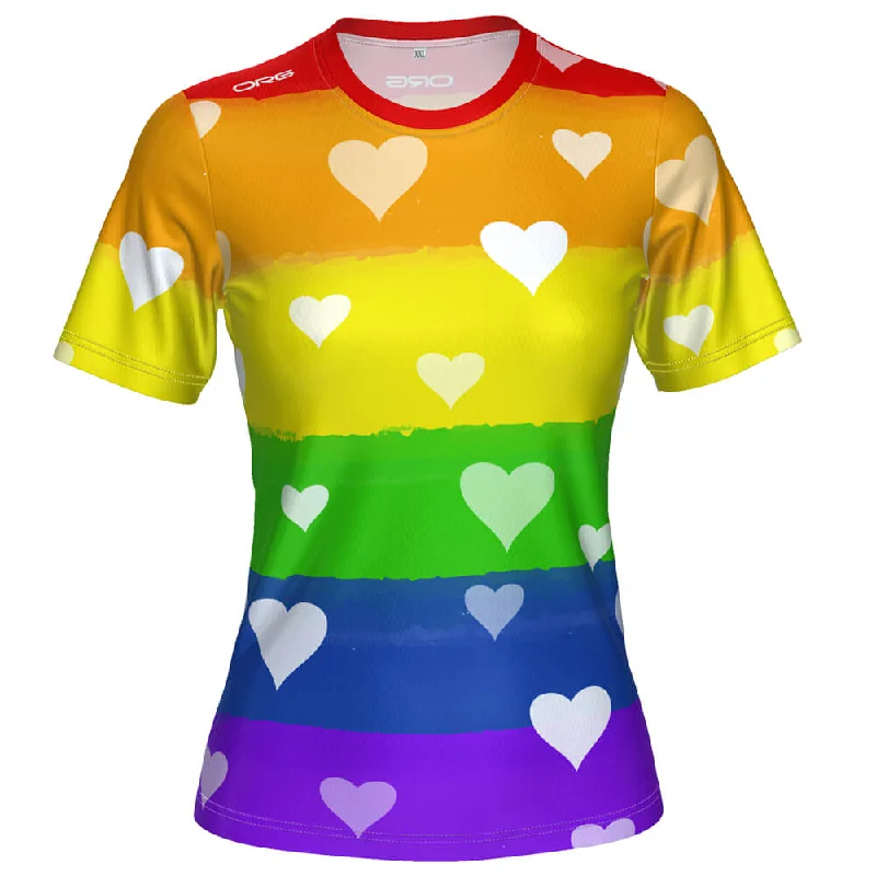 Women's Rainbow And Hearts Short Sleeve Running Shirt Classic Solid Short Shirt