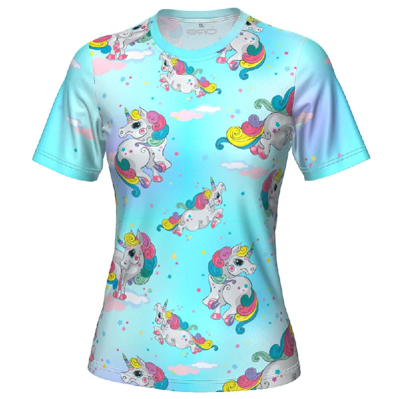 Women's Rainbow Pony Short Sleeve Running Shirt Fashionable Sheer Short Shirt